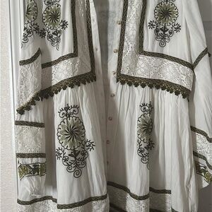 Maeve White and Green Tiered Sundress with Bishop Sleeves
